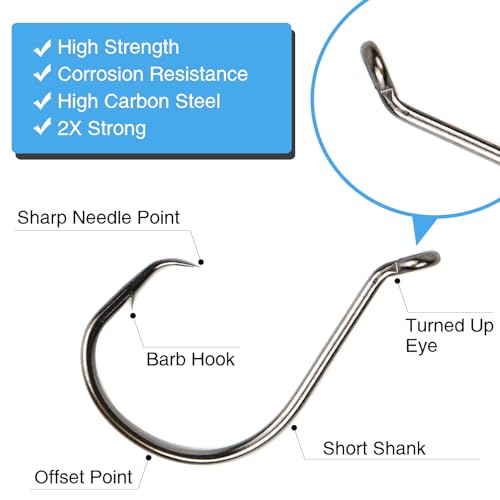 Eupheng Circle Hooks 2X Strong Offset Freshwater Saltwater Fish Hooks for Catfish Bass Trout Multi Size - size: 150pcs, #1 1/0 2/0 3/0 4/0 5/0 6/0 8/0