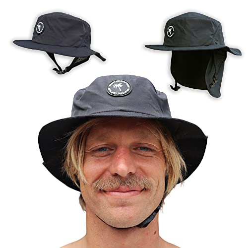 Surf Bucket Hat with Chin Straps - Stays On for Wipeouts and Duck Dives - Sun Protection Without Messy Sunscreen - size: Large