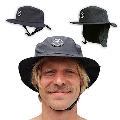 Surf Bucket Hat with Chin Straps - Stays On for Wipeouts and Duck Dives - Sun Protection Without Messy Sunscreen - size: Large