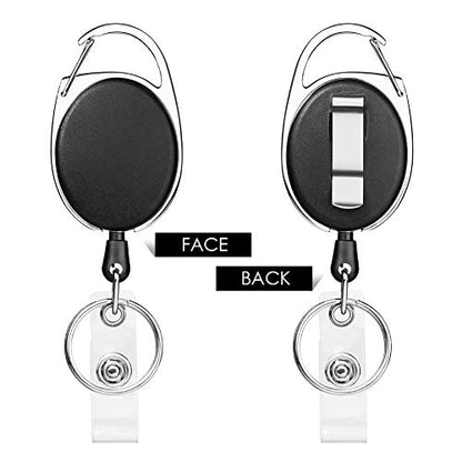 Retractable Badge Holder with Carabiner Reel Clip and Key Ring for ID Card Key Keychain Holders Black 10 Pieces by Moever - style: Black-10pcs