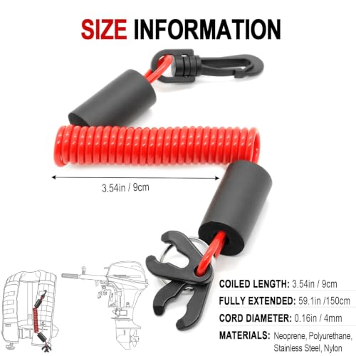 Floatable Boat Kill Switch Lanyard with Backup Key & Flotation Foam - color: Red