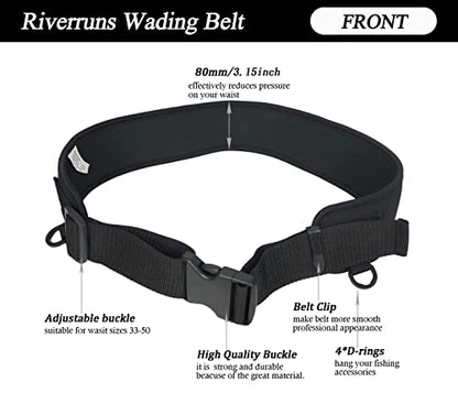 Riverruns Neoprene Adjustable Fishing Wading Belt, Fishing Wader Belt for Men Kayaking. - color: Black With Net Holder