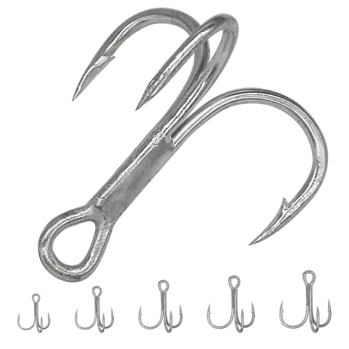 Treble Fishing Hooks 3X Strong 50PCS Triple Hooks Sharp Barbed Round Bend for Freshwater Saltwater Lures Fish - color: White, size: 10# 50pcs