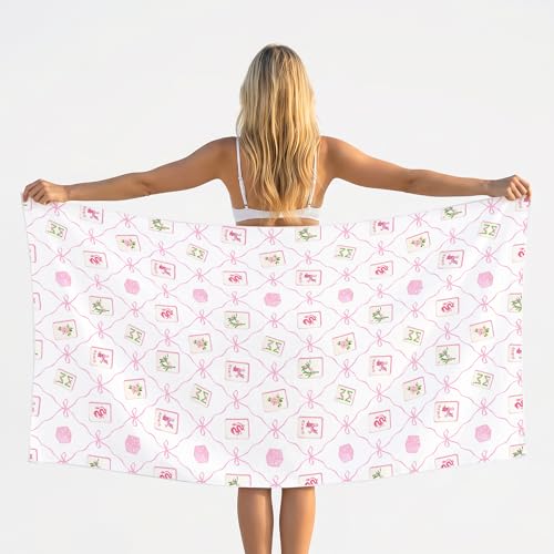 Coquette Pink Bow Mahjong Beach Towel - Grandmillennial Preppy Girly Large Sand Free Towel 30x60 Inch for Beach Camping Swim Pool Gym Sports & Yoga, Mahjong Lovers Players Gifts - color: Btowels10