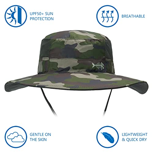BASSDASH UPF 50+ Sun Fishing Hat Water Resistant with Detachable Neck Flap - color: Army Green Camo
