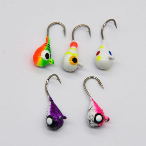 Tungsten Ice Fishing Jig Set Ice Fishing Lures, Max Sensitive Tungsten Tear Drop Ice Jig Head Hook for Panfish, Crappie, Walleye, Perch, Trout, Bluegill - color: 5-Piece Variety, size: 4MM, 1/25 OZ