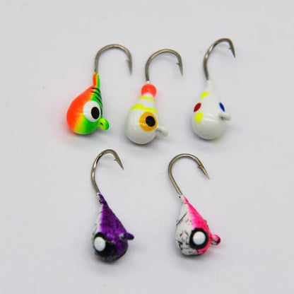 Tungsten Ice Fishing Jig Set Ice Fishing Lures, Max Sensitive Tungsten Tear Drop Ice Jig Head Hook for Panfish, Crappie, Walleye, Perch, Trout, Bluegill - color: 5-Piece Variety, size: 4MM, 1/25 OZ