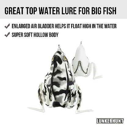 Lunkerhunt - Topwater Fishing Lures for Bass Trout Fishing | Combat Frog Lure for Big Fish | Award Winning Hollow Body Frog Fishing Bait with Weedless Hooks - color: Delta