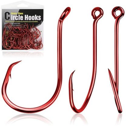 Dovesun Circle Hooks for Catfish 2X Strong 100PCS Catfish Hooks Octopus Circle Hooks Saltwater and Freshwater Black & Red Size 1/0-8/0 - color: Red, size: 6/0*60PCS