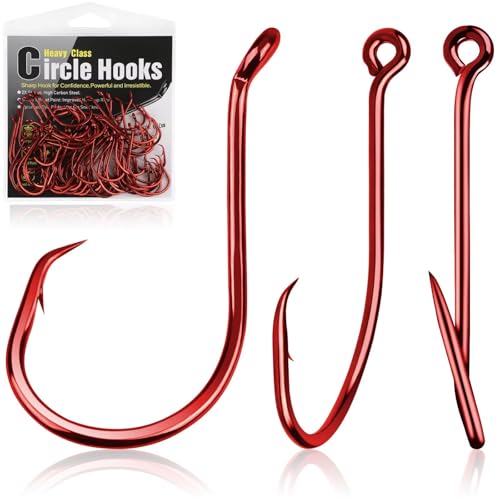 Dovesun Circle Hooks for Catfish 2X Strong 100PCS Catfish Hooks Octopus Circle Hooks Saltwater and Freshwater Black & Red Size 1/0-8/0 - color: Red, size: 1/0*100PCS