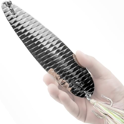 Magnum Flutter Spoon Deep Sea Jigging Fishing Lures, 7.5-9 Inch Large Hard Metal Sinking Trolling Casting Striper Fishing Spoon Baits for Striped Bass, Salmon, Walleye, Saltwater, Freshwater - color: B2 - 7.5" Classic - Silver