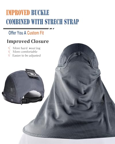 Outdoor Sun Hat for Men Women UPF 50+ Fishing UV Hat with Neck Flap Face Cover for Sun Protection - color: Grey