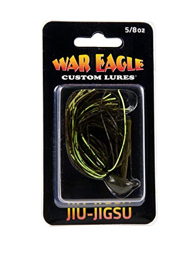 War Eagle Jiu-Jigsu Bass Fishing Lure with Weed Guard and Hole-in-One Style Skirt - color: Green Pumpkin Neon