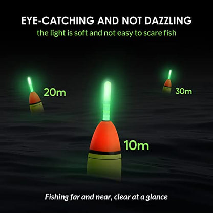 QualyQualy Fishing Glow Sticks, 6 Pcs LED Glow Sticks for Fishing with Batteries, Night Fishing Light Up Fishing Bobbers Floats and Rod Tips - color: Green-6pcs