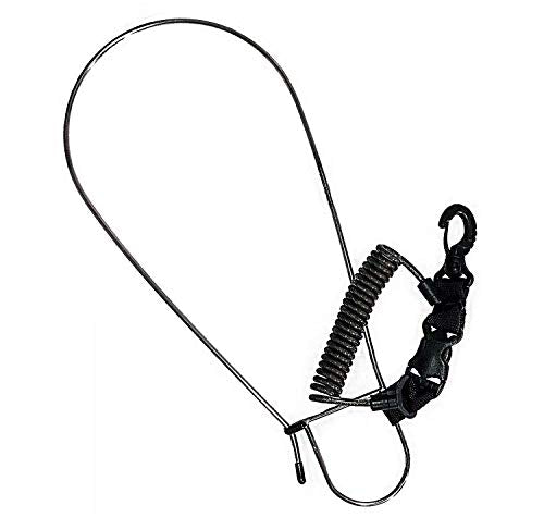 Calissa Offshore Kayak & Spearfishing Stainless Steel Fish Stringer Clip + 36” Steel Core Lanyard+Speargun Spear Fishing Freedive Freediving Scuba Dive Diving Large Holder - style: Black - Regular