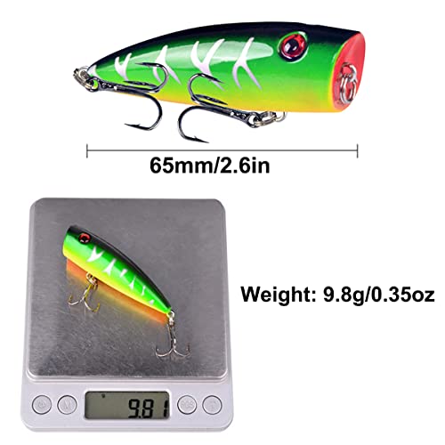 Popper Fishing Lures Topwater Fishing Baits Hard Baits 3D Eyes Swimbait Crankbait with Treble Hook for Bass Trout Freshwater Saltwater - color: 5pcs-2.6in/0.35oz
