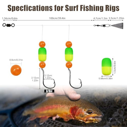 Pompano Rigs for Surf Fishing Saltwater Floats Catfishing Pompano Fishing Rigs with Double Circle Hooks and Pyramid Sinker 5pcs/8pcs - color: Orange and Yellow Pompano Rigs 5pcs