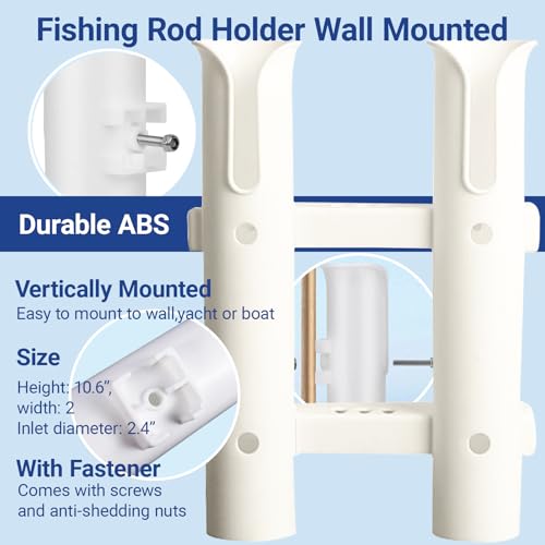 Fishing Rod Holders Wall Mounted 3 Pole Tubes Adjustable Fishing Rod Holder Bracke for Boat Kayak Garage Cooler Trailer Portable with Hardware - color: White-2 Pole