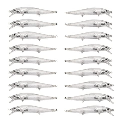 Unpainted Jerkbait Fishing Lure Blanks - 20 Minnow Lures with Free Eyes, SwimBaits for Bass