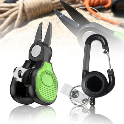 2 Pack Mini Fishing Scissors & Gentle-Return Keychain, Upgrade Fishing Line Cutters with Smooth Lock, Braided Fluorocarbon Line Cutter, Compact Stainless Steel Snips Fishing Clippers Rust-Resistant