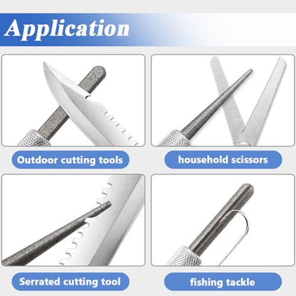 Wolfride 2Pcs Serrated Knife Sharpener, Retractable Diamond Sharpening Rod Multifunctional Knife Sharpening Tool for Outdoor Kitchen Fishing Hunting