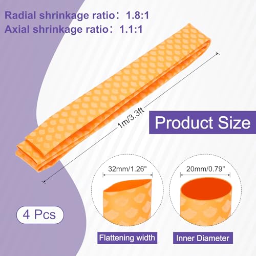 MECCANIXITY 4Pcs 3.3ft 0.8" Dia Heat Shrink Tubing for Fishing Rods, 20mm 1.8:1 Fish Scale Pattern Heat Shrink Wrap Handle Rod Grip with Anti-Slip Waterproof Insulation, Yellow - color: Yellow, size: 20mm