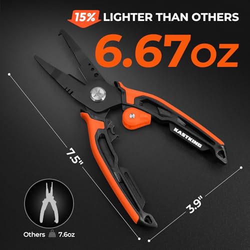 KastKing AeroVice 7.5” Fishing Pliers, 420 Stainless Steel, Uni-Body Construction, Lightweight & Corrosion-Resistant, Multi-Function Jaws, Braid Cutters, Sheath, Lanyard & Carabiner - style: 7.5'' Split Ring Nose