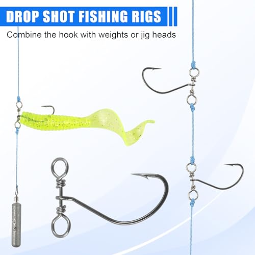 Drop Shot Fishing Hooks,50/100pcs in-line Drop Shot Rig Hooks Swivels High Carbon Steel Worm Fishhook for Bass,Perch,Walleye,Catfish - size: 100pcs