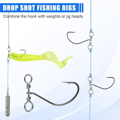 Drop Shot Fishing Hooks,50/100pcs in-line Drop Shot Rig Hooks Swivels High Carbon Steel Worm Fishhook for Bass,Perch,Walleye,Catfish - size: 100pcs