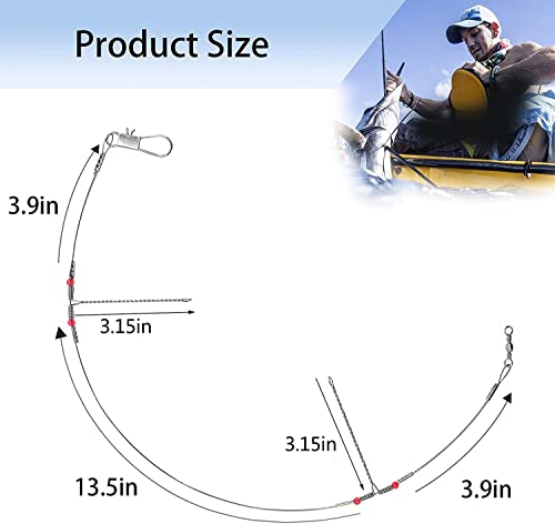 YOTO Fishing Tackle Leaders,Hi-Low Rig,Double Arms Saltwater Stainless Steel Leader with Swivels,High-Strength Fish Wire Gear Equipment, Fishing Gift - color: A2-17.7" 70lb-24pcs