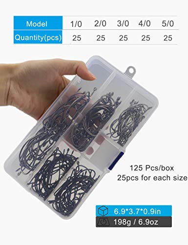 135pcs Bass Fishing Hooks Set - 110pcs High Carbon Steel Offset Worm Hooks Assortment #1, 1/0, 2/0, 3/0, 4/0 with 10pcs 8mm Red Beads and 5pcs #2 Barrel Swivels - EWG Hooks for Plastic Worms - style: Worm Hooks Set, Pack of 125