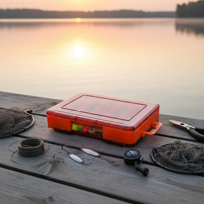 Double-Sided Fishing Lure Box, Slim PU Leather Tackle Organizer for Kayak & Travel, 13 x 3.3 x 1.6 Inches - color: Orange