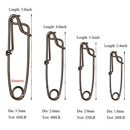 5pcs Longline Fishing Snap Clips Stainless Steel Floatline Tuna Clips 4 Sizes - size: 1.8mmx2.4inch-5pcs