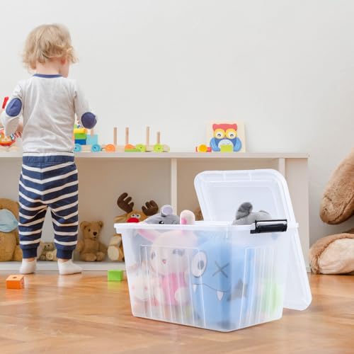 Vababa 4-Pack 18 Quart Clear Plastic Latch Storage Boxes with Lids | Secure Side Latch Clasps, Visible Clear Body, Top Carry Handle, Fit Household & Office Daily Organization - size: 18 Quart
