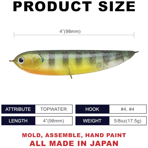 LUCKY CRAFT Sammy 98, Freshwater Lake Bass Fishing Lure, Topwater, Floating, Perfect Walking The Dog, Fishing Gear, Fishing Accessories, Fishing Tackle - color: 180 Flake Flake Golden Sun Fish