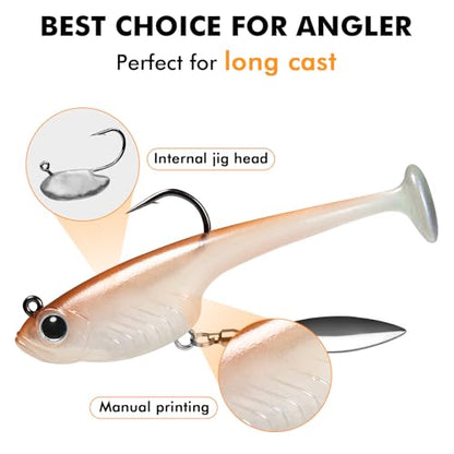TRUSCEND Duramax Pre-Rigged Fishing Lures with BKK Jig Hooks, Easy Catch 10X Tear-Resistant TPE Soft Swimbaits for Bass Trout Crappie Walleye Redfish Grouper, Fishing Bait for Saltwater and Freshwater - color: C1-3"-3/8oz