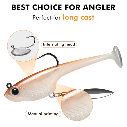TRUSCEND Duramax Pre-Rigged Saltwater Fishing Lures with BKK Jig Hooks, Easy Catch 10X Tear-Resistant TPE Soft Swimbait for Redfish Grouper Striper Bass Trout Crappie Walleye, Weedless Freshwater Bait - color: C1-3"-3/8oz