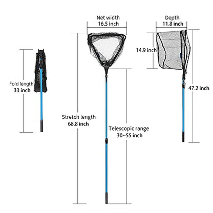 SANLIKE Aluminum Collapsible Telescopic Fishing Net for Ice Salt/Freshwater - color: Blue, size: Medium