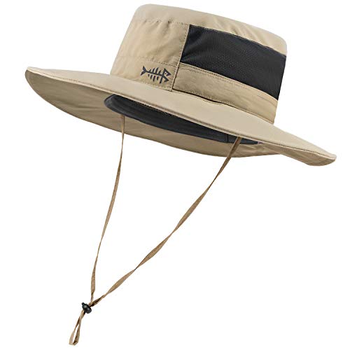BASSDASH UPF 50+ Sun Fishing Hat Water Resistant with Detachable Neck Flap - color: Khaki