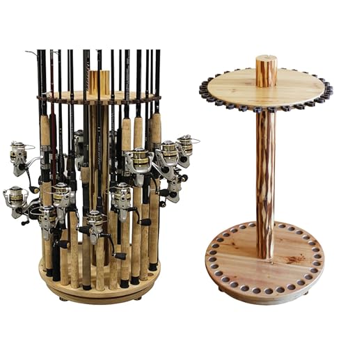 Rush Creek Creations Fishing Rod Holder - 360 Spinning Rack for Garage Organization and Storage, Pole Holder for Reels, Gear, Accessories, Tackle Box - color: Rustic Finish, style: 30 Spinning