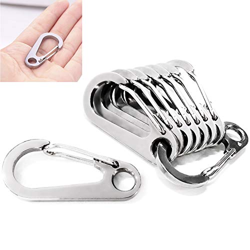 10PCS 1.77 Inch Stainless Steel Clip Spring-Snap Hook,EDC Mini Carabiner Custom Quick Release Hook for Outdoor Key Chain Camping Fishing Hiking Traveling