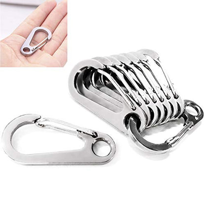 10PCS 1.77 Inch Stainless Steel Clip Spring-Snap Hook,EDC Mini Carabiner Custom Quick Release Hook for Outdoor Key Chain Camping Fishing Hiking Traveling