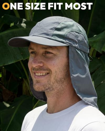 Mens Sun Hat with Breathable Mesh Sun Hats for Men Sun Protection Fishing Hat with Neck Flap for Hiking Cycling - color: Gray-blue