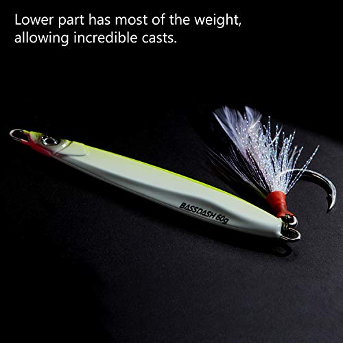 BASSDASH STIX Casting Jig Lure Vertical Slow Jigging Lures Mustad Hooks 0.7oz 1.1oz 1.4oz 2.1oz 2.8oz 3.9oz Mustad Hooks for Saltwater Freshwater Kayak Boat Shore Fishing, 3-Pack - size: 110 grams (3.9 oz)