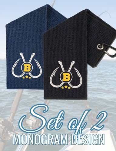 Embroidered Fishing Towels with Clip, Personalized Microfiber Towel Accessories for Fishing Lovers, 16x16 Inches, Pack of 2, Initial B - color: B