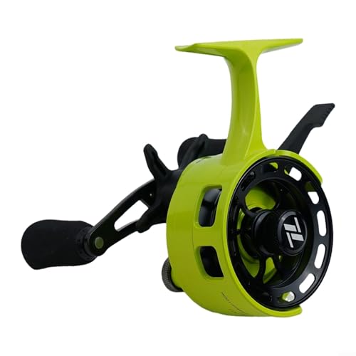 ICI Inline Ice Fishing Reel with Magnetic Drop, 3.2:1 Gear Ratio, 3+1 Ball Bearings, Two-Way Spool Lever, ABS+Metal Construction, 101mm x 63mm(left hand yellow-green) - color: yellow-green, size: left hand