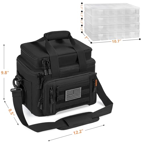 Fishing Tackle Bags with 4 * 3600 Tackle Trays - Saltwater & Freshwater Fishing Gear Bag Padded Shoulder Strap Tackle Box Bag (Black) - color: Black, style: Includes Trays