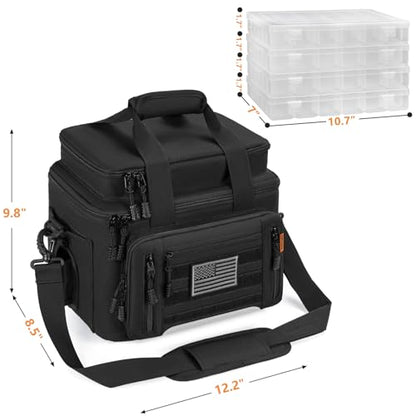 Fishing Tackle Bags with 4 * 3600 Tackle Trays - Saltwater & Freshwater Fishing Gear Bag Padded Shoulder Strap Tackle Box Bag (Black) - color: Black, style: Includes Trays