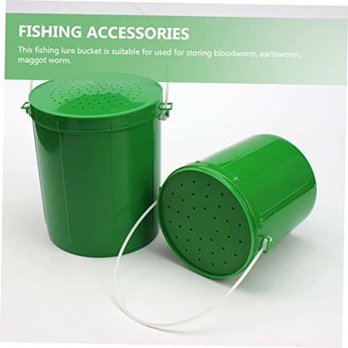 2pcs Bait Box Lure Minnow Pail Baits Tackle Minnow Bucket with Aerator Battery Operated Container with Lid Live Worms Rod Bucket with Lid Convenient Green PVC