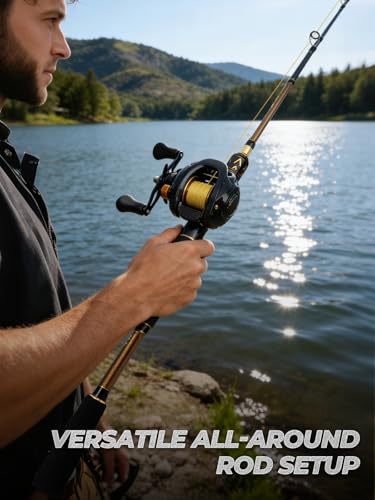 Jenseits Carbon Fiber Fishing Rod Series (6-12 Ft), Spinning & Casting Rods with Stainless Steel Ceramic Guides, Fast Action Fishing Pole for Bass, Trout, Walleye & Surf Fishing - size: 6'0"-Medium Light-Fast-Black, style: Casting